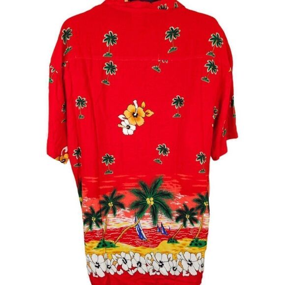 Vintage African Hawaiian Shirt Mens Size Large Red Y2K Ile Maurice All Over AOP - Picture 4 of 7